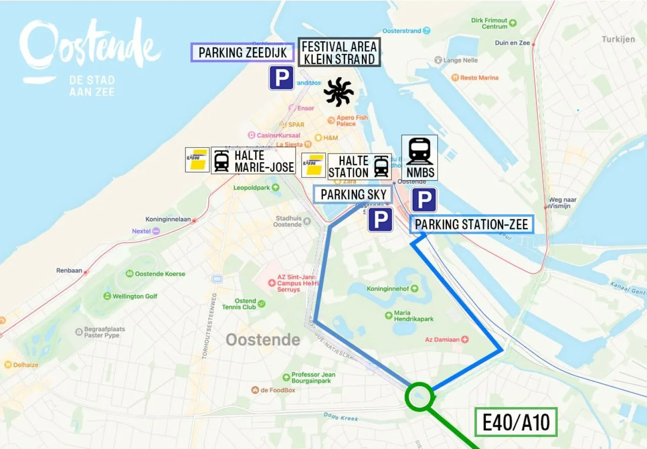 Parking map for Ostend Beach Festival